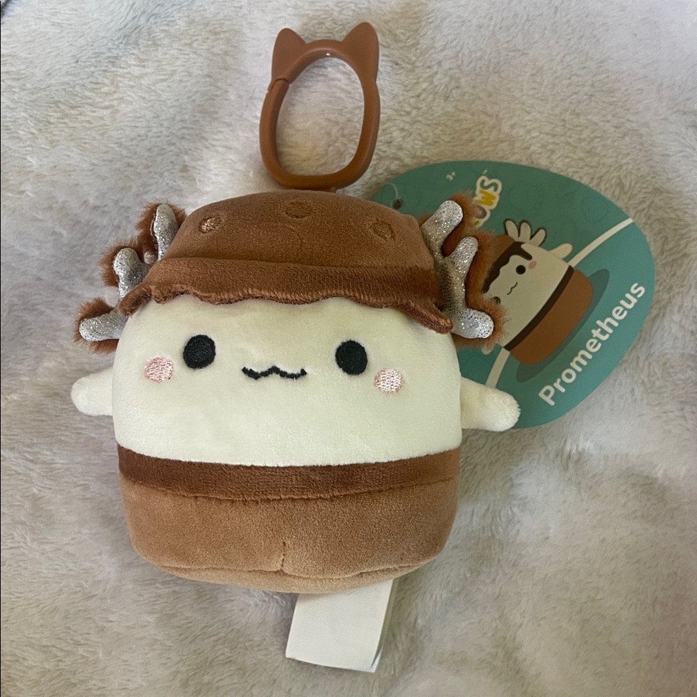 Squishmallows Brown and Cream Plush Keychain prometheus w/ clip nwt